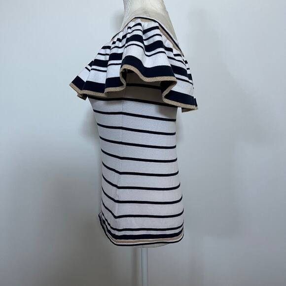 Lilly Pulitzer Perelle White Navy Gold Striped Off Shoulder Sweater Top Small - Picture 4 of 9